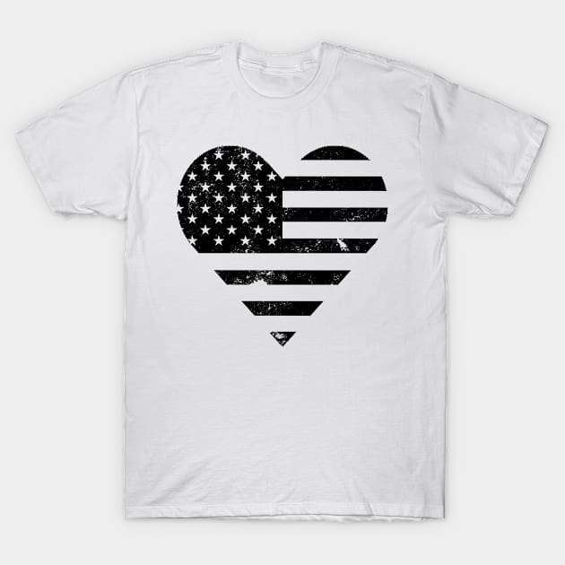 Black Distressed American Heart Flag USA Patriotic - Heart Flag - 4th of July- I love USA T-Shirt by DazzlingApparel